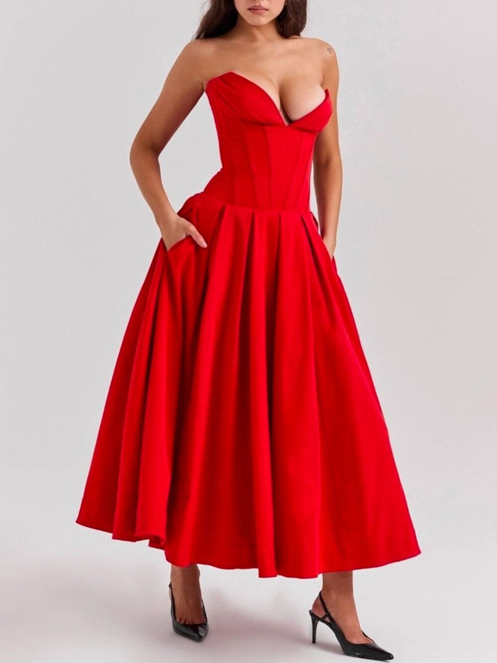 House of CB - Lady - Red Scarlet Corset Strapless Ballgown Dress
